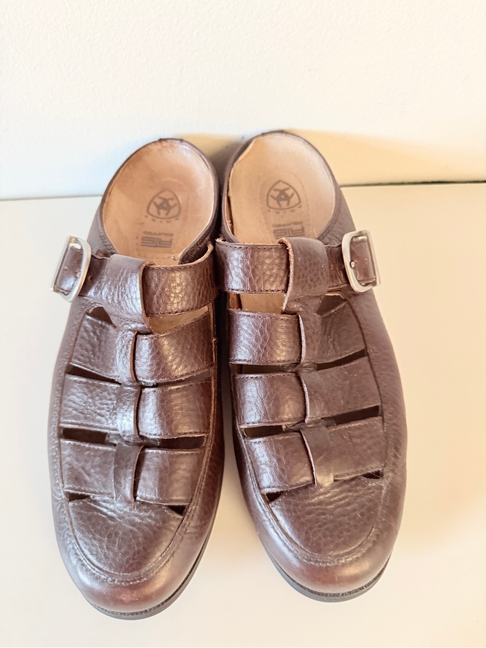 Ariat Brown Leather Horseshoe Buckle Slides Clogs Mules 96825 Women's Size 8 B